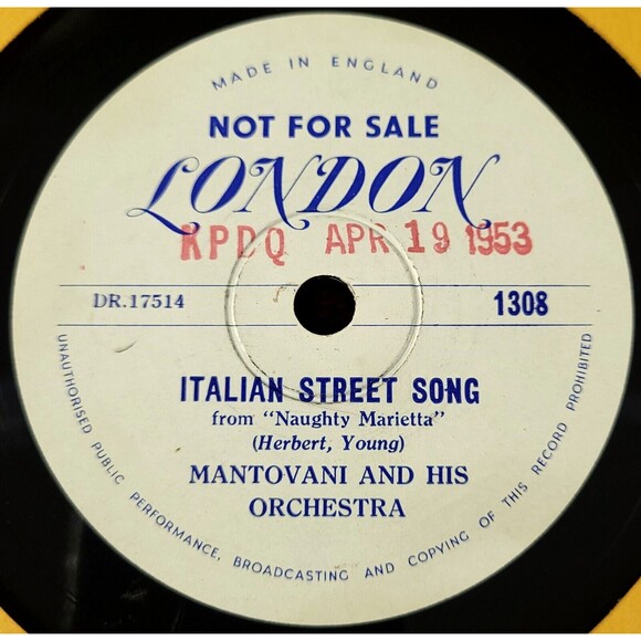 Mantovani Promo 78 Kiss Me Again / Italian Street Song on London 1308 E+ - Picture 3 of 4